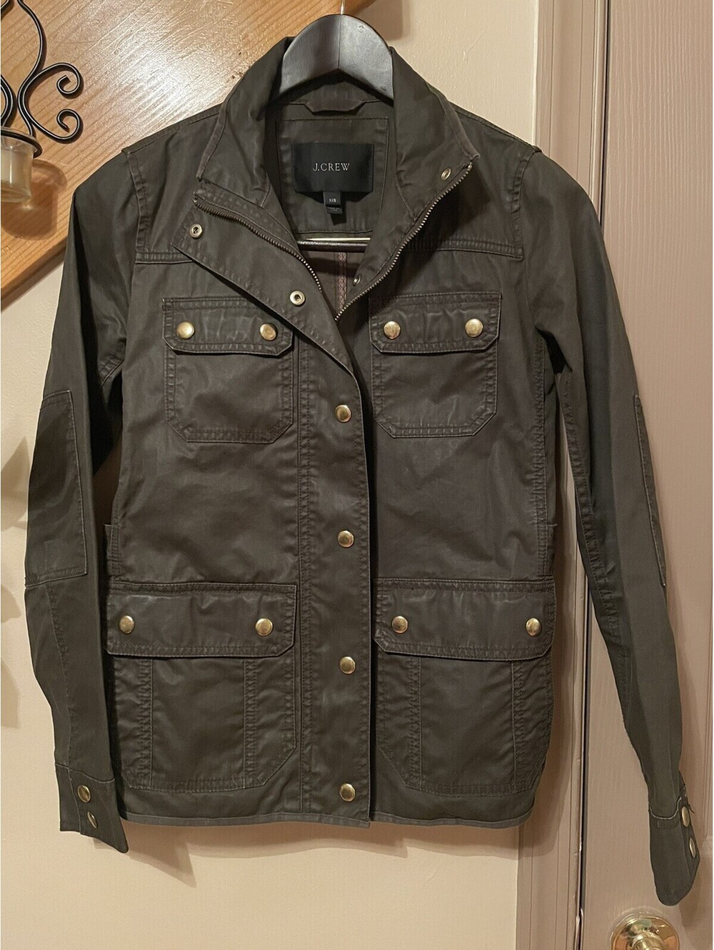 J Crew Downtown Field Jacket Waxed Cotton Size XXS Dark Khaki Green